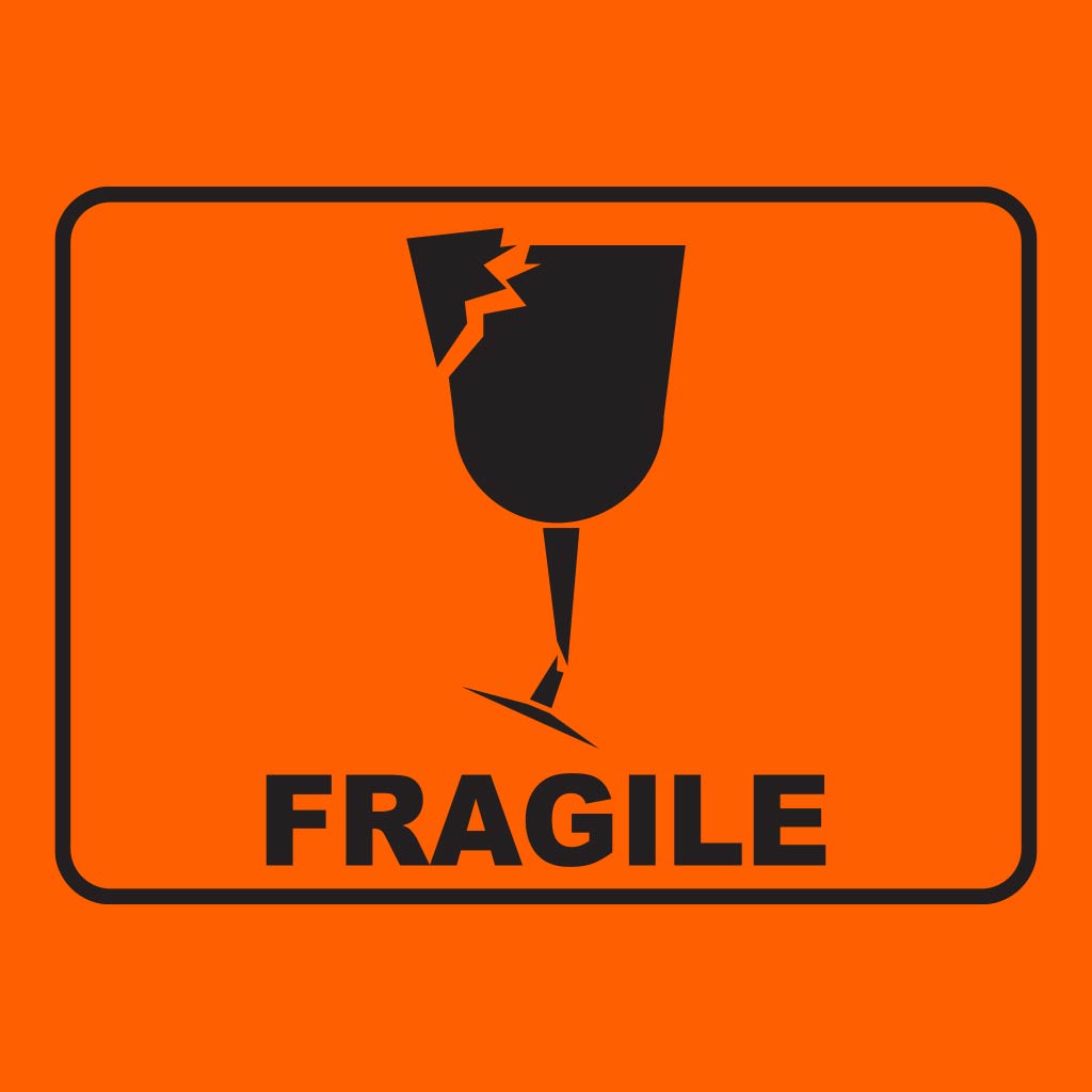 FRAGILE Label - PVC Perforated Orange 72mm X 100mm 500/roll - Omni Packaging 