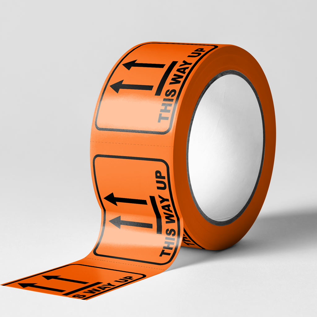 THIS WAY UP Label - PVC Perforated Orange 72mm X 100mm 500/roll - Omni Packaging 