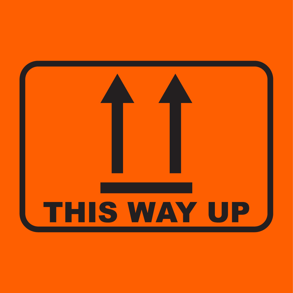 THIS WAY UP Label - PVC Perforated Orange 72mm X 100mm 500/roll - Omni Packaging 