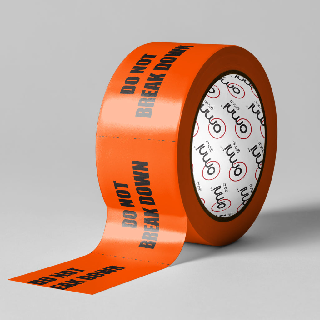 DO NOT BREAK DOWN Label - PVC Perforated Orange 72mm X 100mm 500/roll - Omni Packaging 