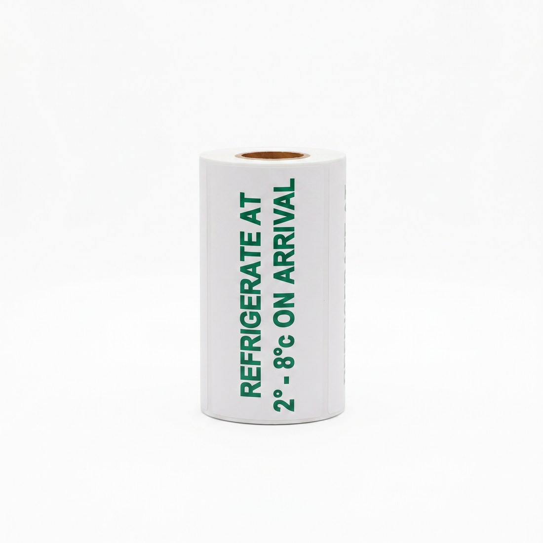 Refrigerate Sticker - (Refrigerate at 2-8 C) Green 50mm x 100mm 250/roll - Omni Packaging 