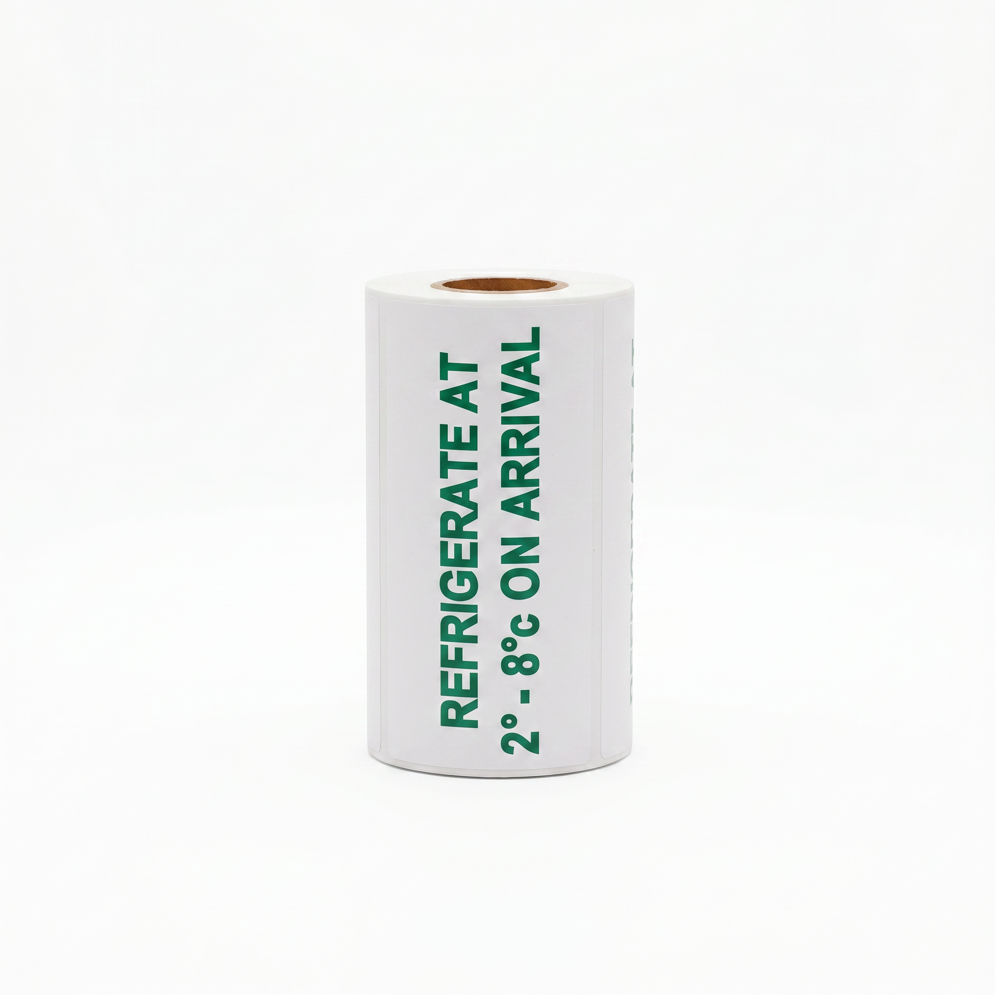 Refrigerate Sticker - (Refrigerate at 2-8 C) Green 50mm x 100mm 250/roll - Omni Packaging 