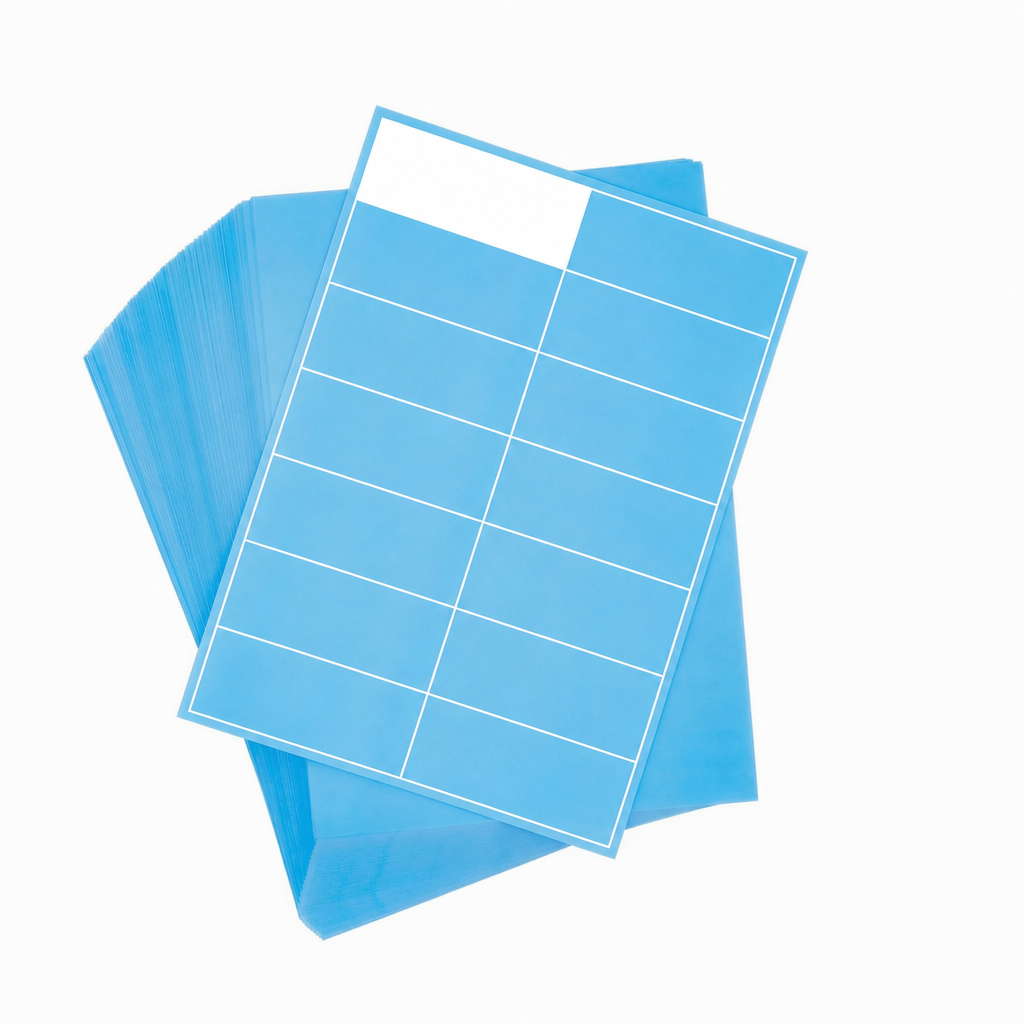 A4 Sheet Printer Labels Blue Permanent 105mm x 37mm 16 Label/Sheet 100 Sheets/Pack - Omni Packaging 