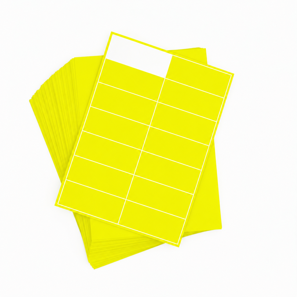 A4 Sheet Printer Labels Fl. Yellow Permanent 105mm x 37mm 16 Label/Sheet 100 Sheets/Pack - Omni Packaging 