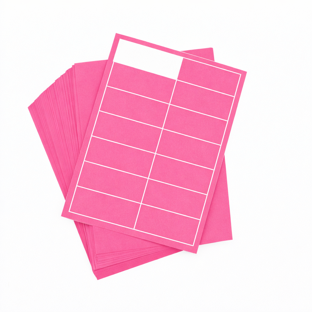 A4 Sheet Printer Labels Fl. Pink Permanent 105mm x 37mm 16 Label/Sheet 100 Sheets/Pack - Omni Packaging 