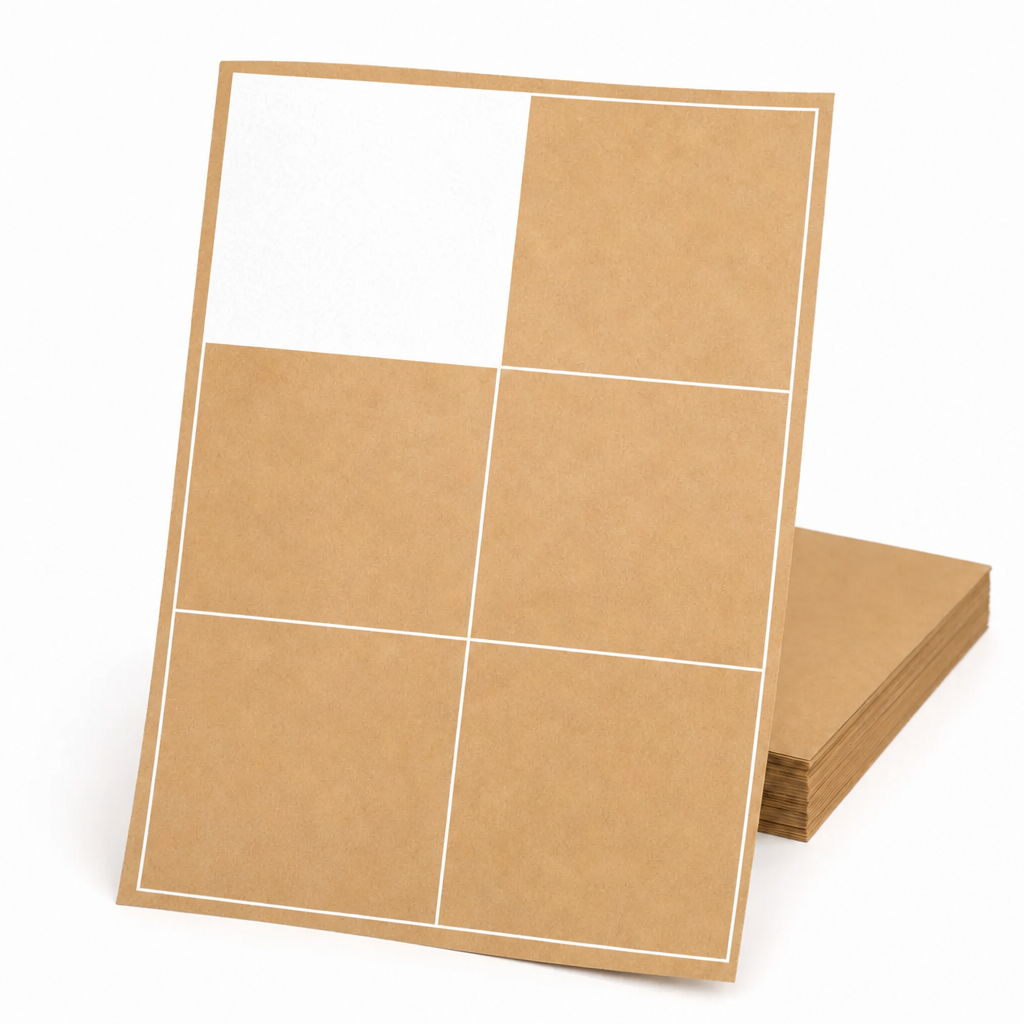 Kraft Paper Label Blockout Brown Permanent 105mm x 98mm 6 Label/Sheet 100 Sheets/Pack - Omni Packaging 