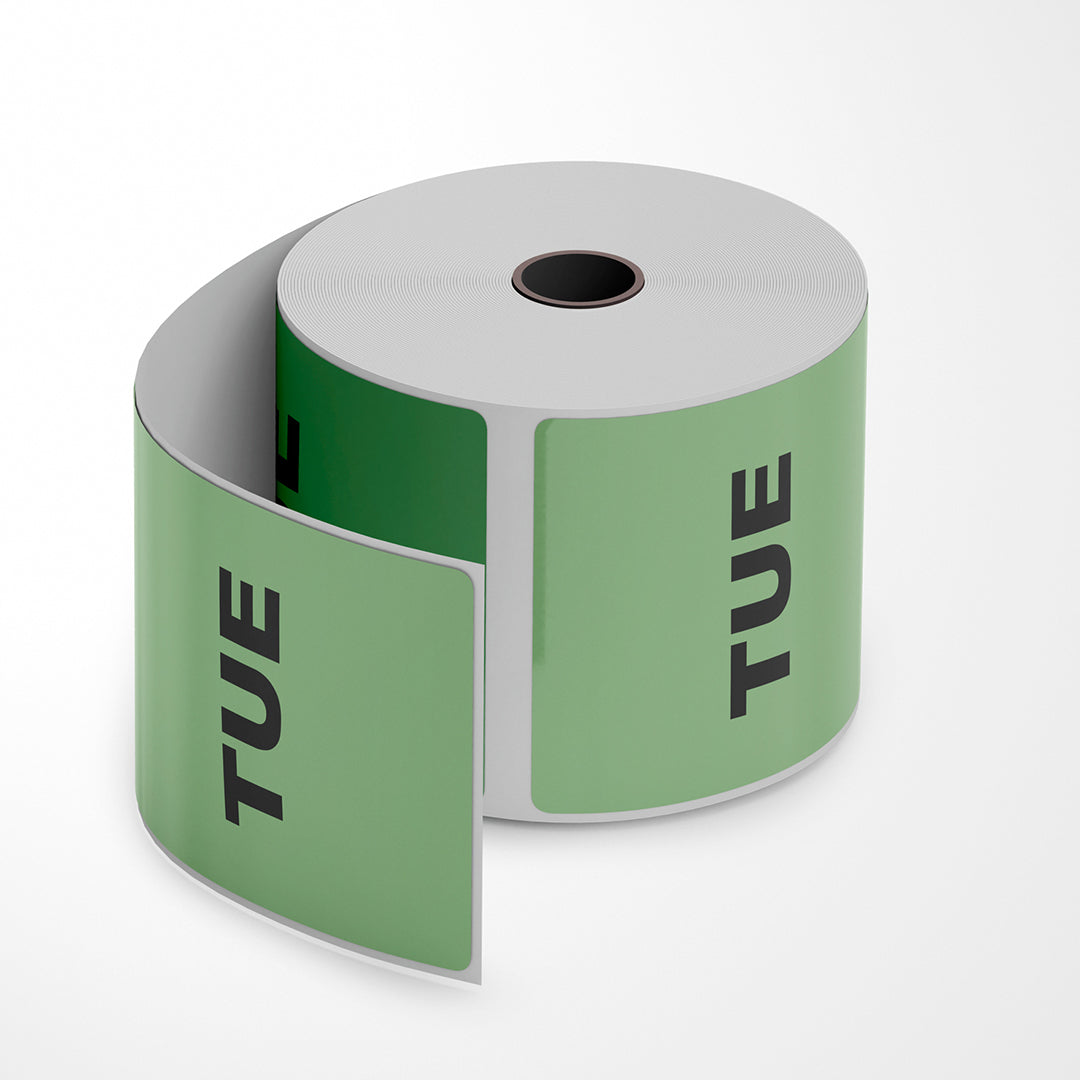 TUESDAY Sticker - Green 100mm x 100mm 500/roll - Omni Packaging 