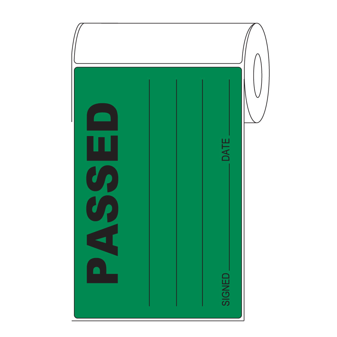 PASSED Sticker – Quality Control Sticker Green 100mm x 150mm 500/roll - Omni Packaging 