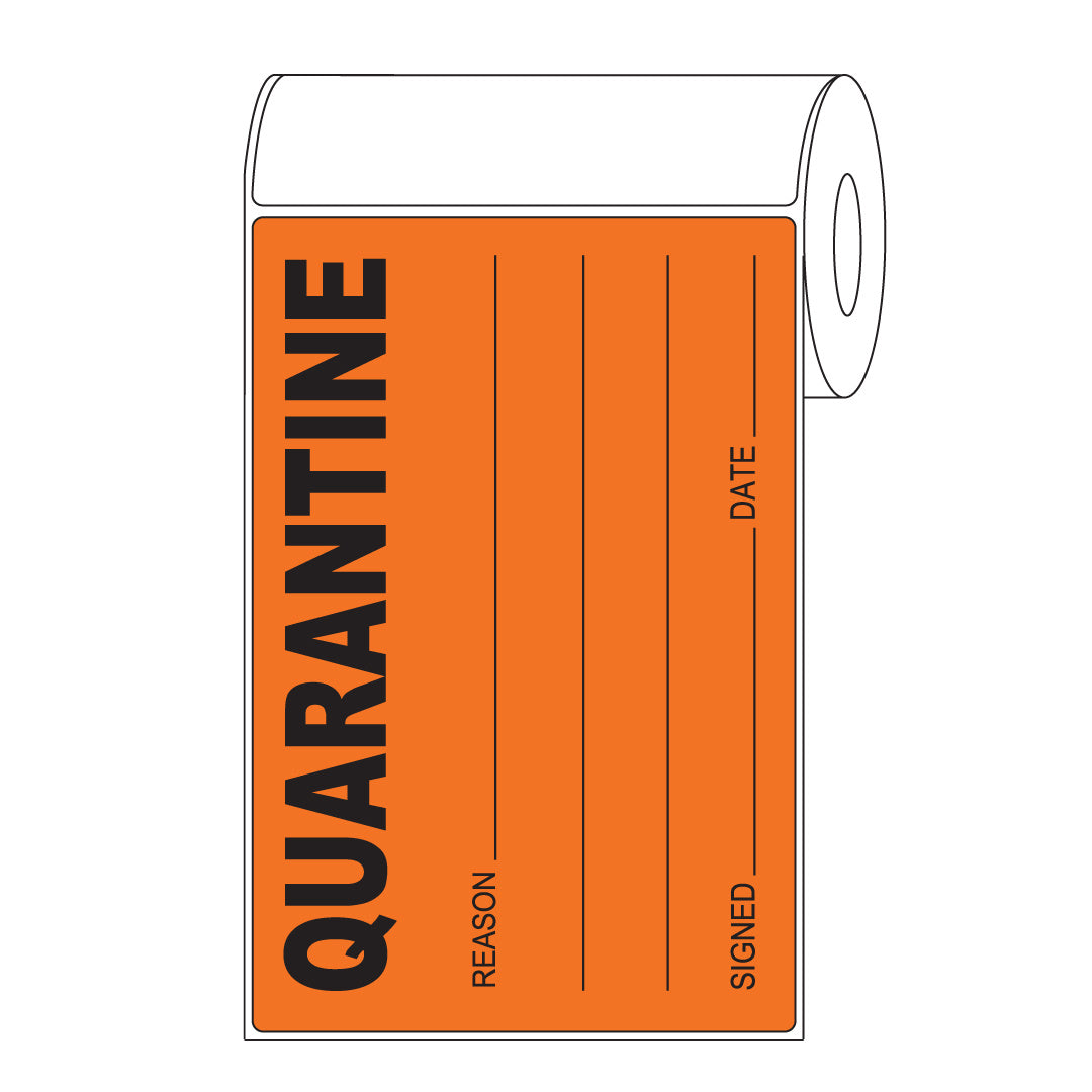 QUARANTINE Sticker – Quality Control Sticker Orange 100mm x 150mm 500/roll - Omni Packaging 