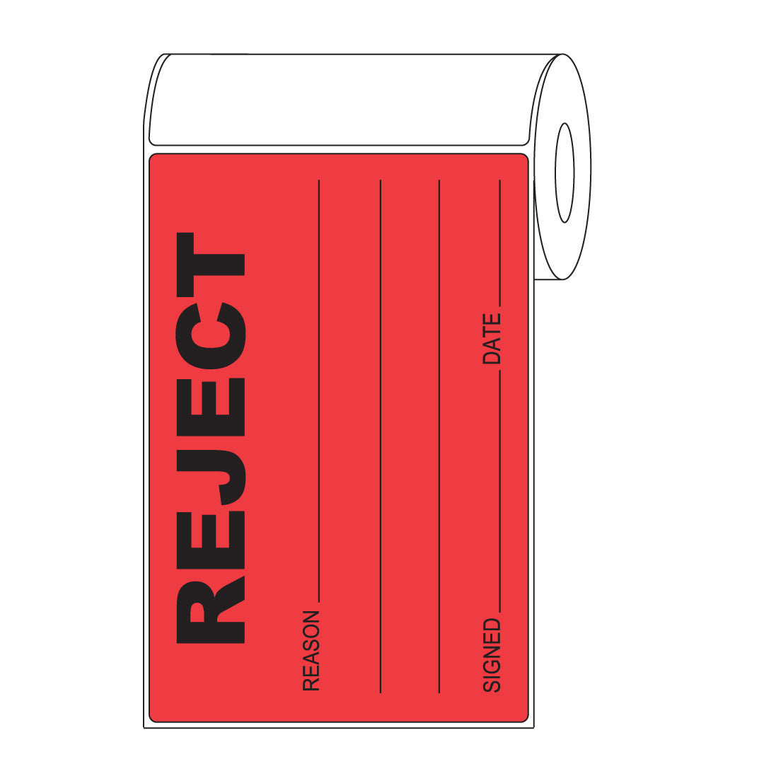 REJECT Sticker – Quality Control Sticker Red 100mm x 150mm 500/roll - Omni Packaging 