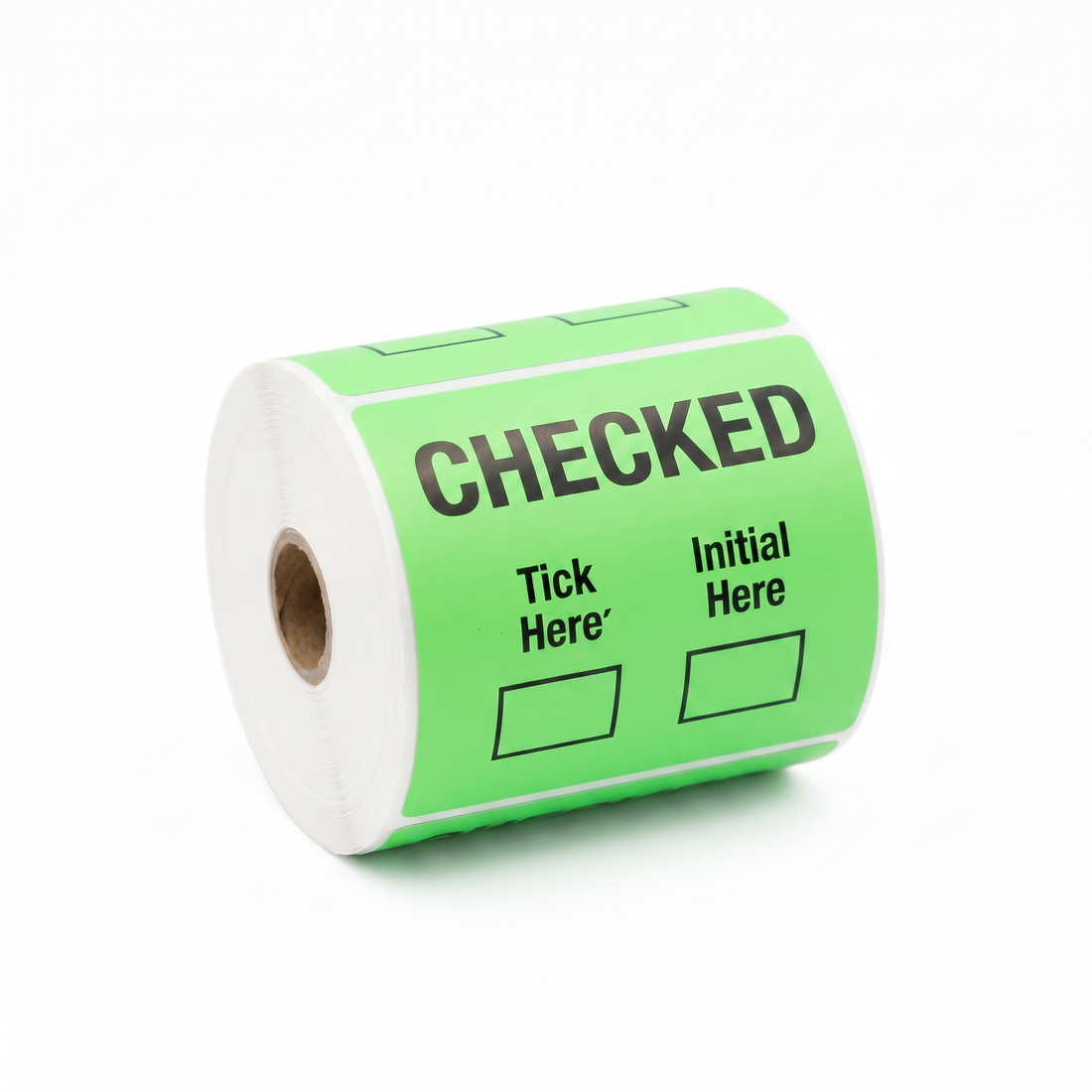 Green CHECKED Quality Control Sticker 80mm x 80mm 500 Roll