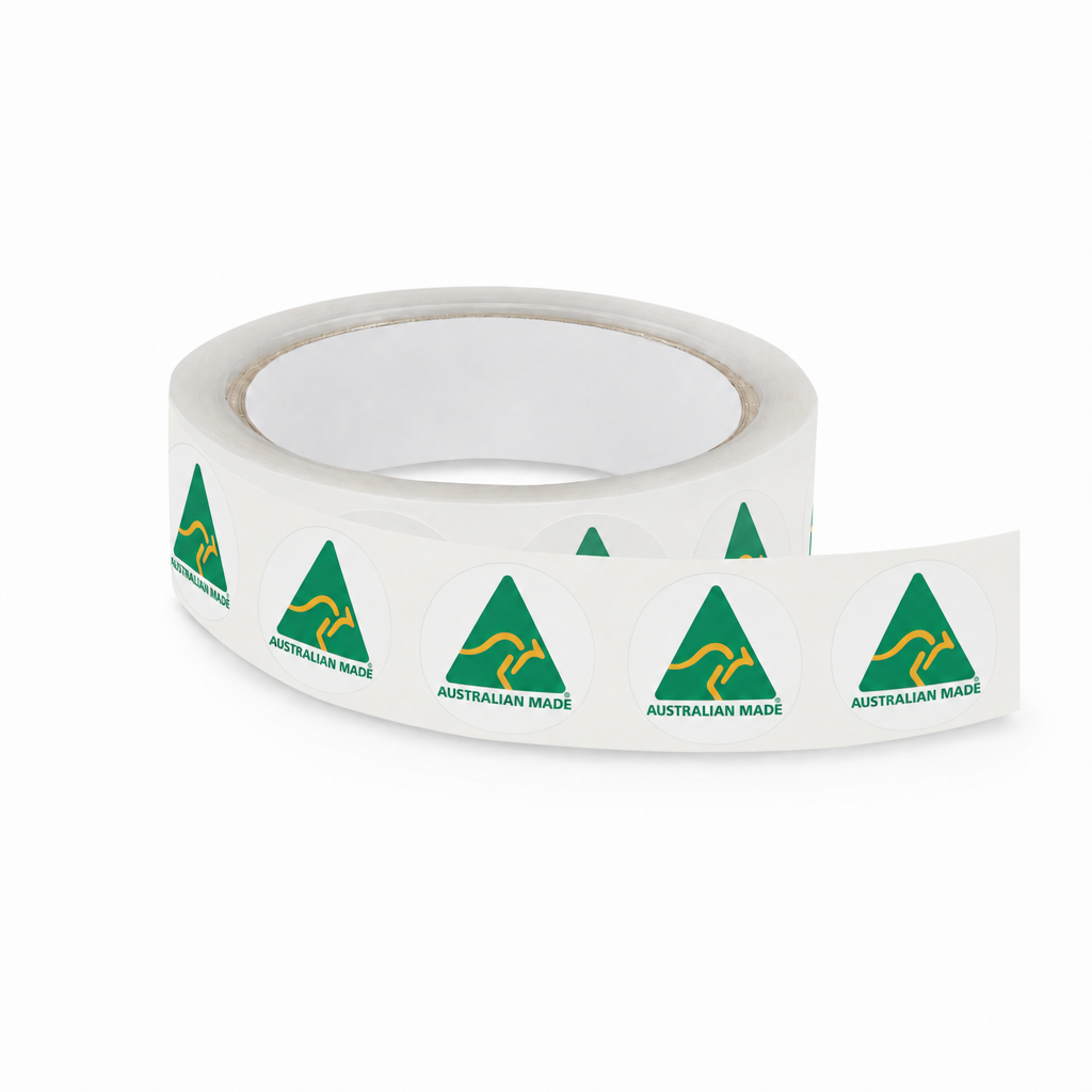 AUSTRALIAN MADE Sticker Green & Yellow 110mm Diameter Circle 500/roll