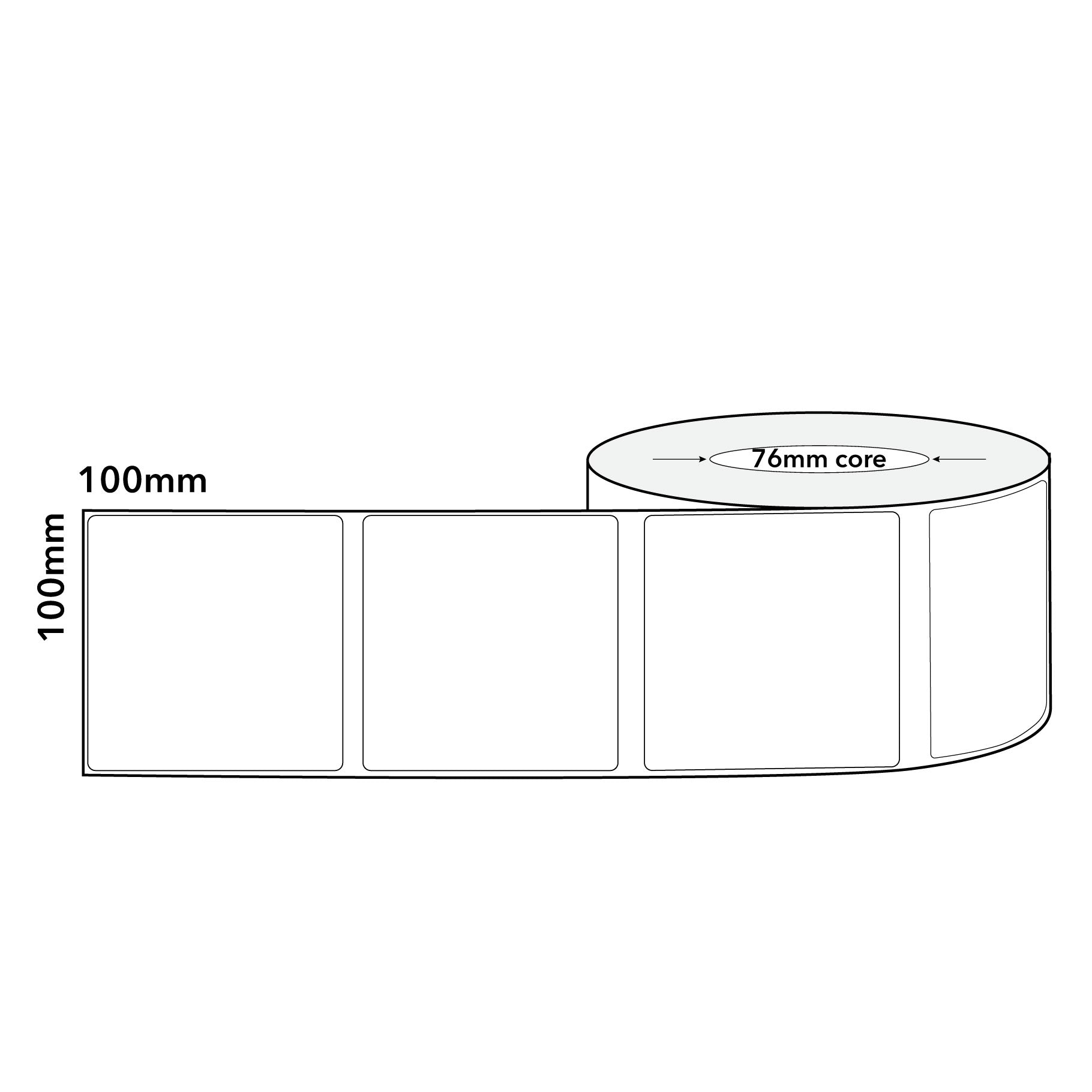 Thermal Direct Label Paper White Permanent 102mm x 102mm Perf. 1500/roll 76mm core - Omni Packaging 