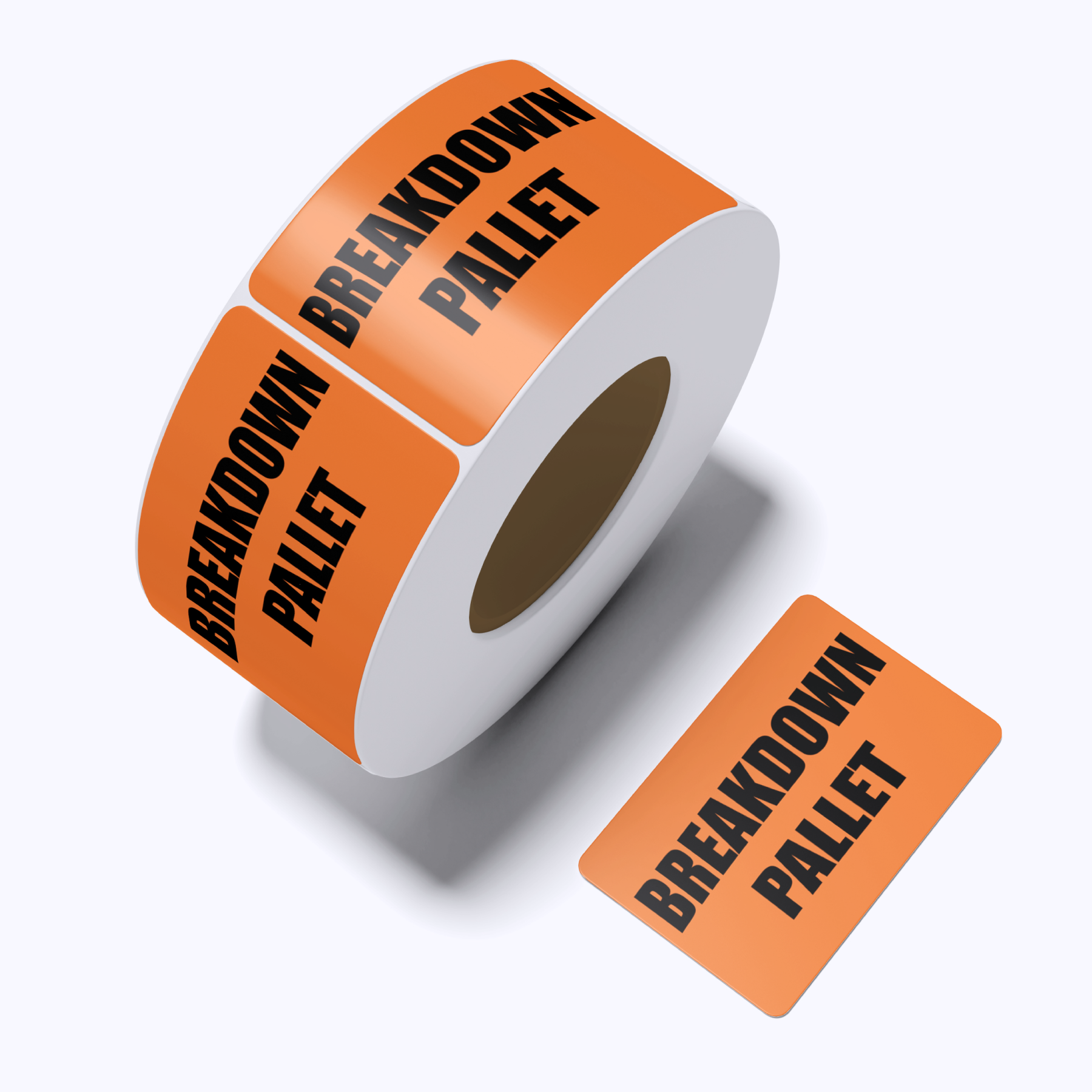 BREAKDOWN PALLET Label- Black & Orange 72mm x 100mm 500/roll Non Perf - Omni Packaging 