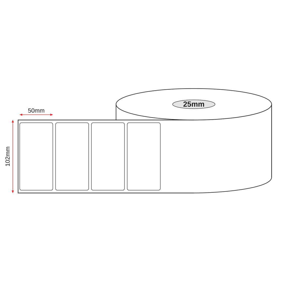 Thermal Direct Label Paper White Permanent 102mm x 50mm Perf. 350/roll 25mm core - Omni Packaging 
