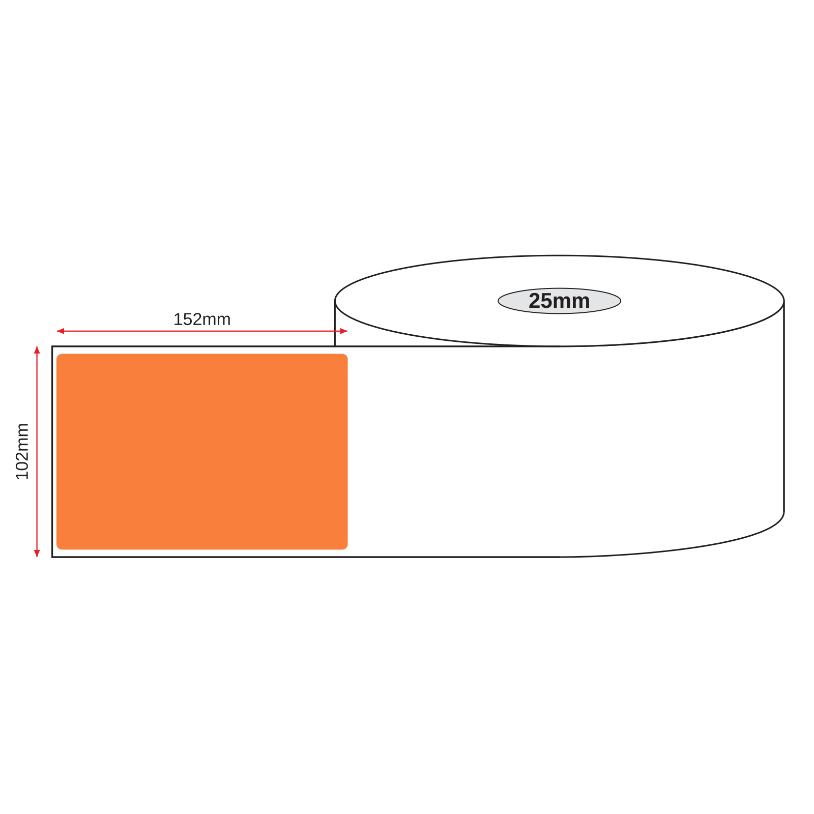 Thermal Direct Label Paper Orange Permanent 102mm x 152mm Perf. 85/roll 25mm core - Omni Packaging 