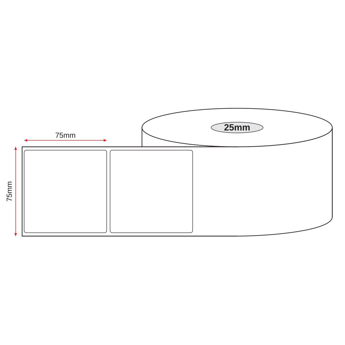 Thermal Direct Label Paper White Permanent 75mm x 75mm Perf. 500/roll 25mm core - Omni Packaging 
