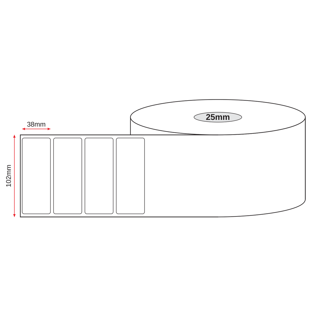 Thermal Direct Label Paper White Permanent 102mm x 38mm Perf. 900/roll 25mm core - Omni Packaging 