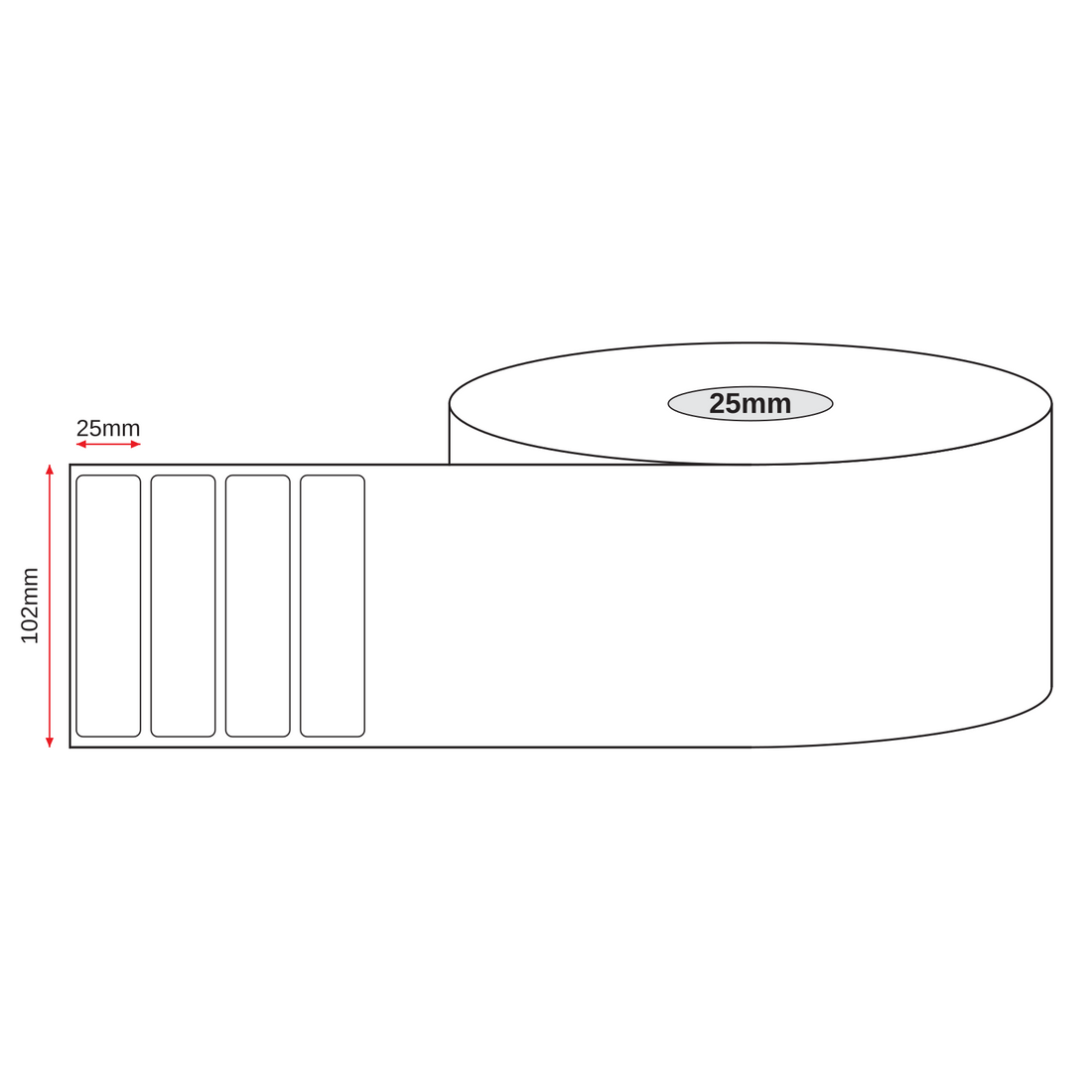 Thermal Direct Label Paper White Removable 102mm x 25mm Perf. 1300/roll 25mm core - Omni Packaging 