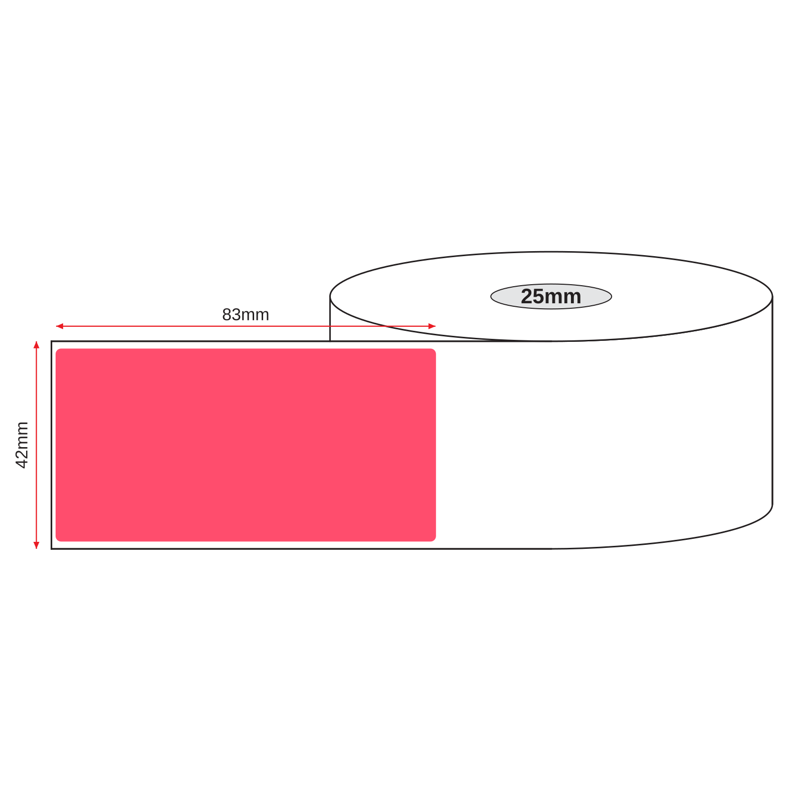 Thermal Direct Label Paper Red Permanent 42mm x 83mm Perf. 750/roll 25mm core - Omni Packaging 