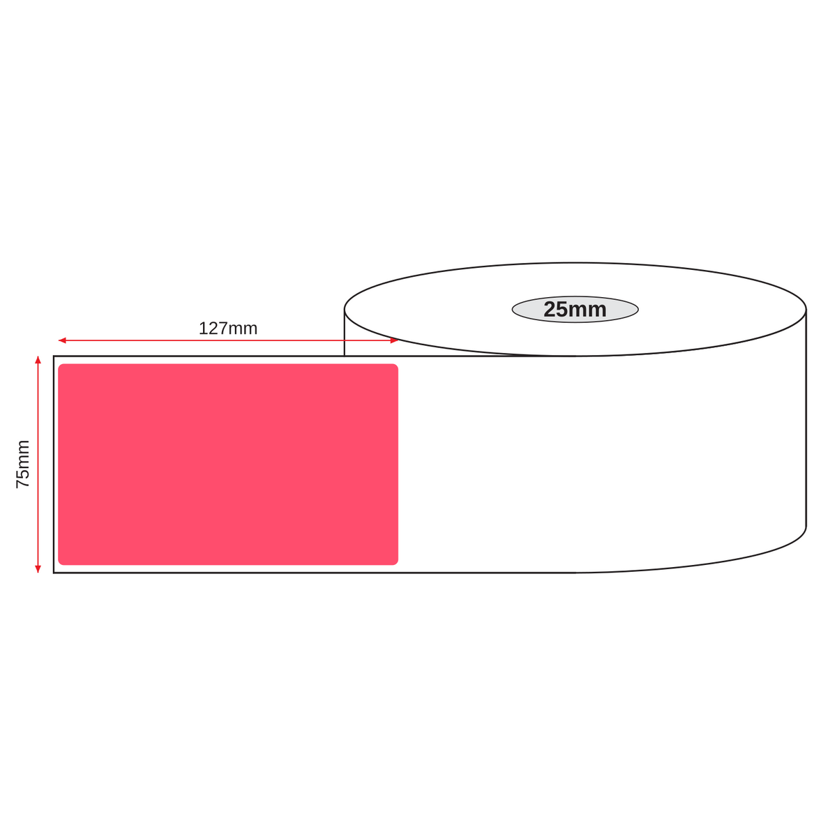 Thermal Direct Label Paper Red Permanent 75mm x 127mm Perf. 300/roll 25mm core - Omni Packaging 