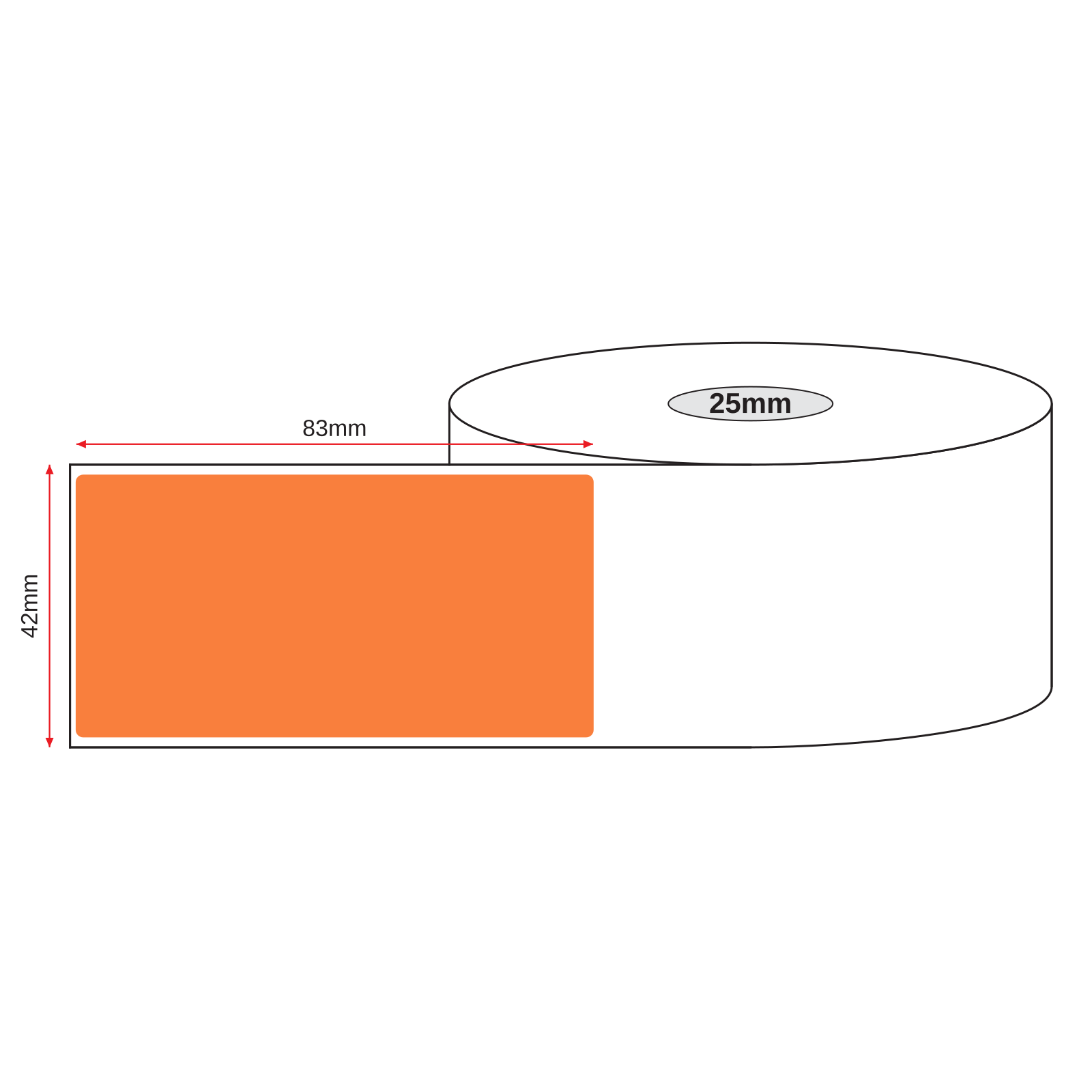 Thermal Direct Label Paper Orange Permanent 42mm x 83mm Perf. 750/roll 25mm core - Omni Packaging 