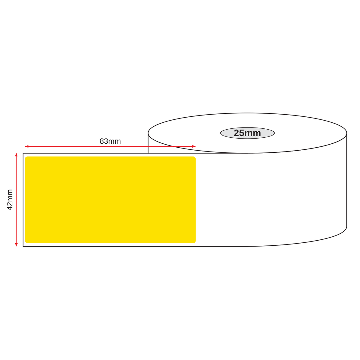 Thermal Direct Label Paper Yellow Permanent 42mm x 83mm Perf. 750/roll 25mm core - Omni Packaging 