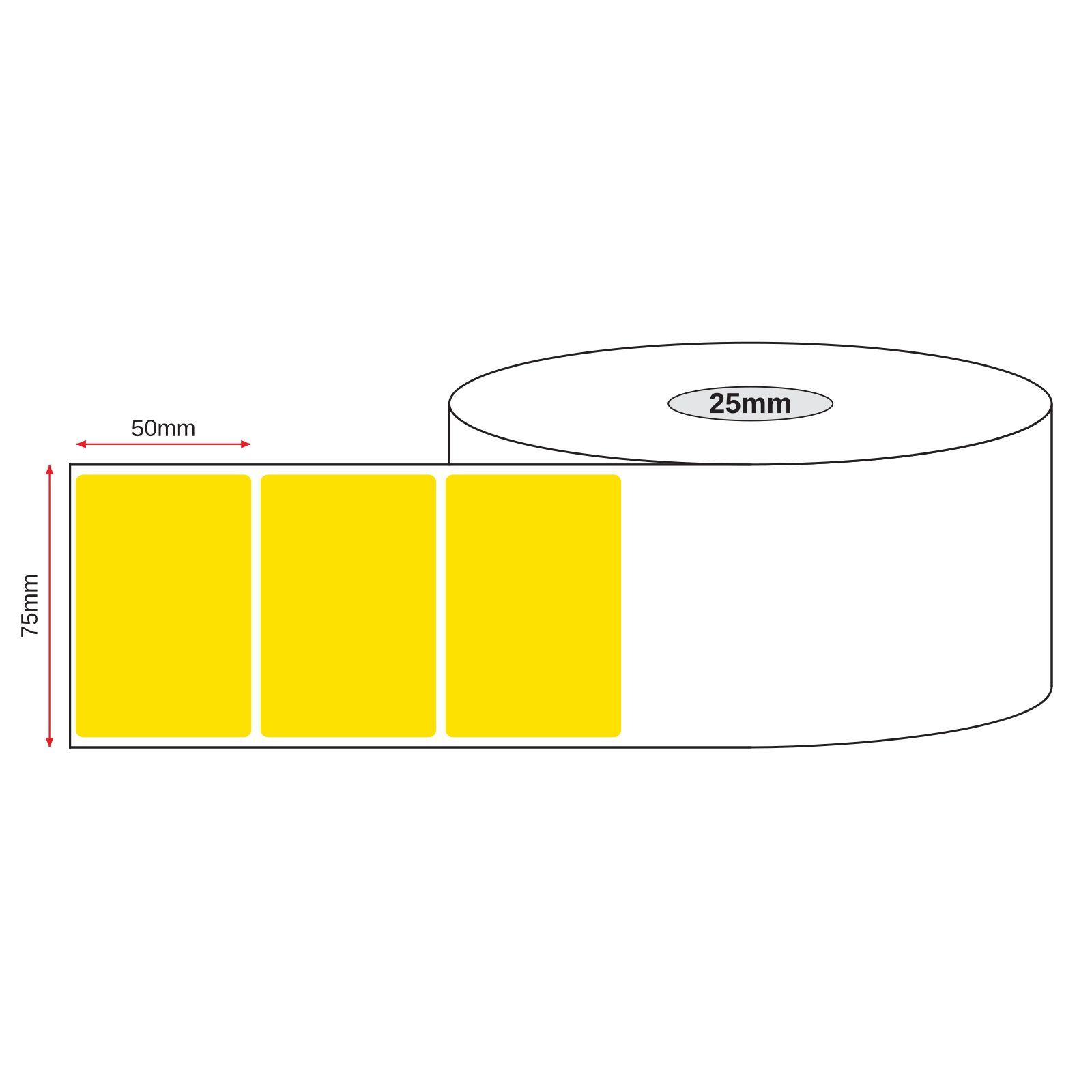 Thermal Direct Label Paper Yellow Permanent 75mm x 50mm Perf. 700/roll 25mm core - Omni Packaging 