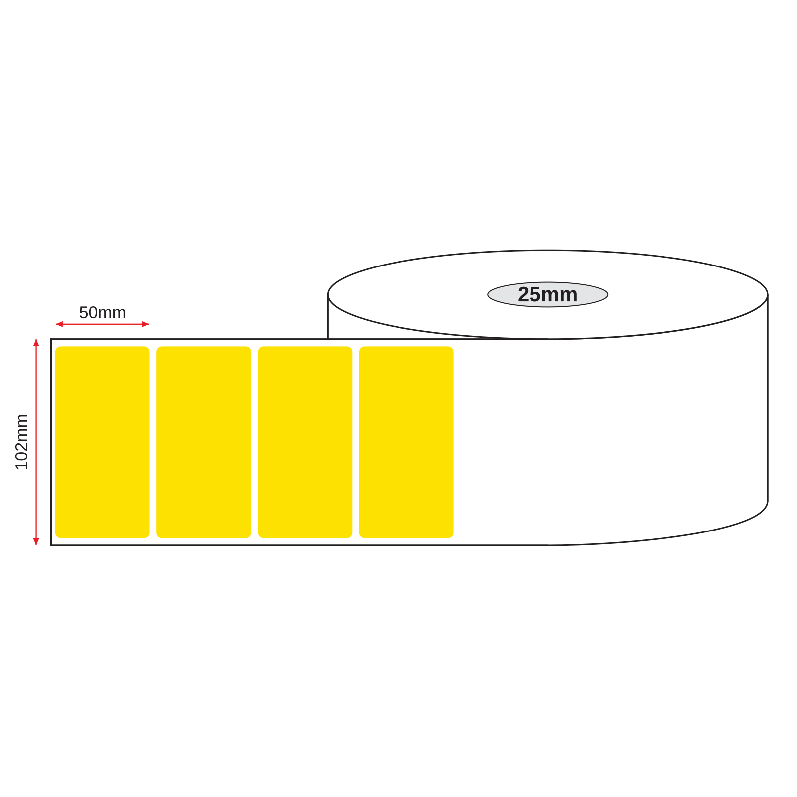 Thermal Direct Label Paper Yellow Permanent 102mm x 50mm Perf. 700/roll 25mm core - Omni Packaging 