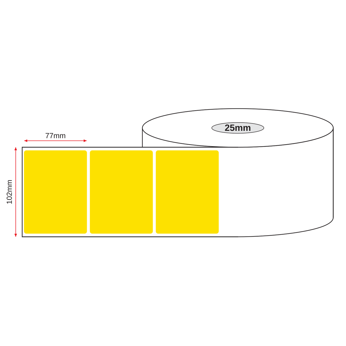 Thermal Direct Label Paper Yellow Permanent 102mm x 77mm Perf. 500/roll 25mm core - Omni Packaging 