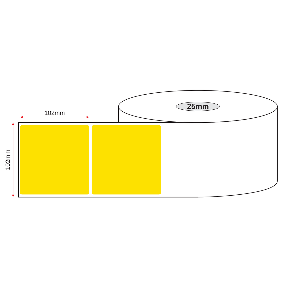 Thermal Direct Label Paper Yellow Permanent 102mm x 102mm Perf. 350/roll 25mm core - Omni Packaging 