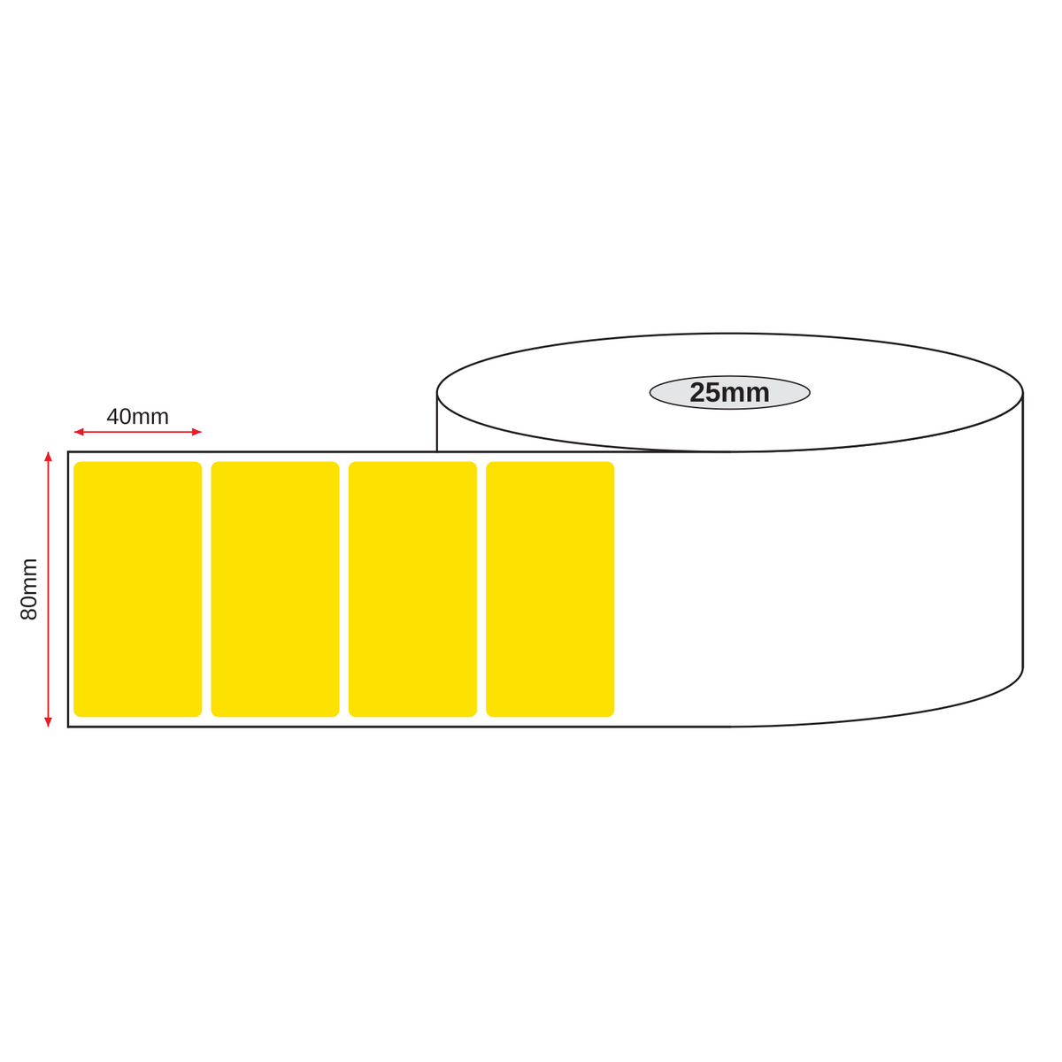 Thermal Direct Label Paper Yellow Permanent 80mm x 40mm Perf. 1750/roll 25mm core - Omni Packaging 
