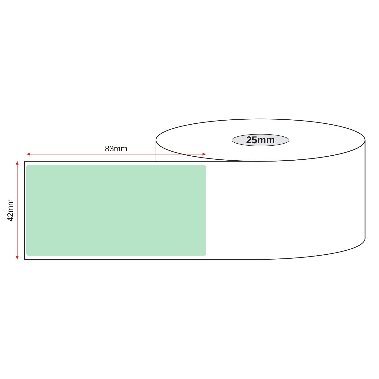 Thermal Direct Label Paper Green Permanent 42mm x 83mm Perf. 750/roll 25mm core - Omni Packaging 