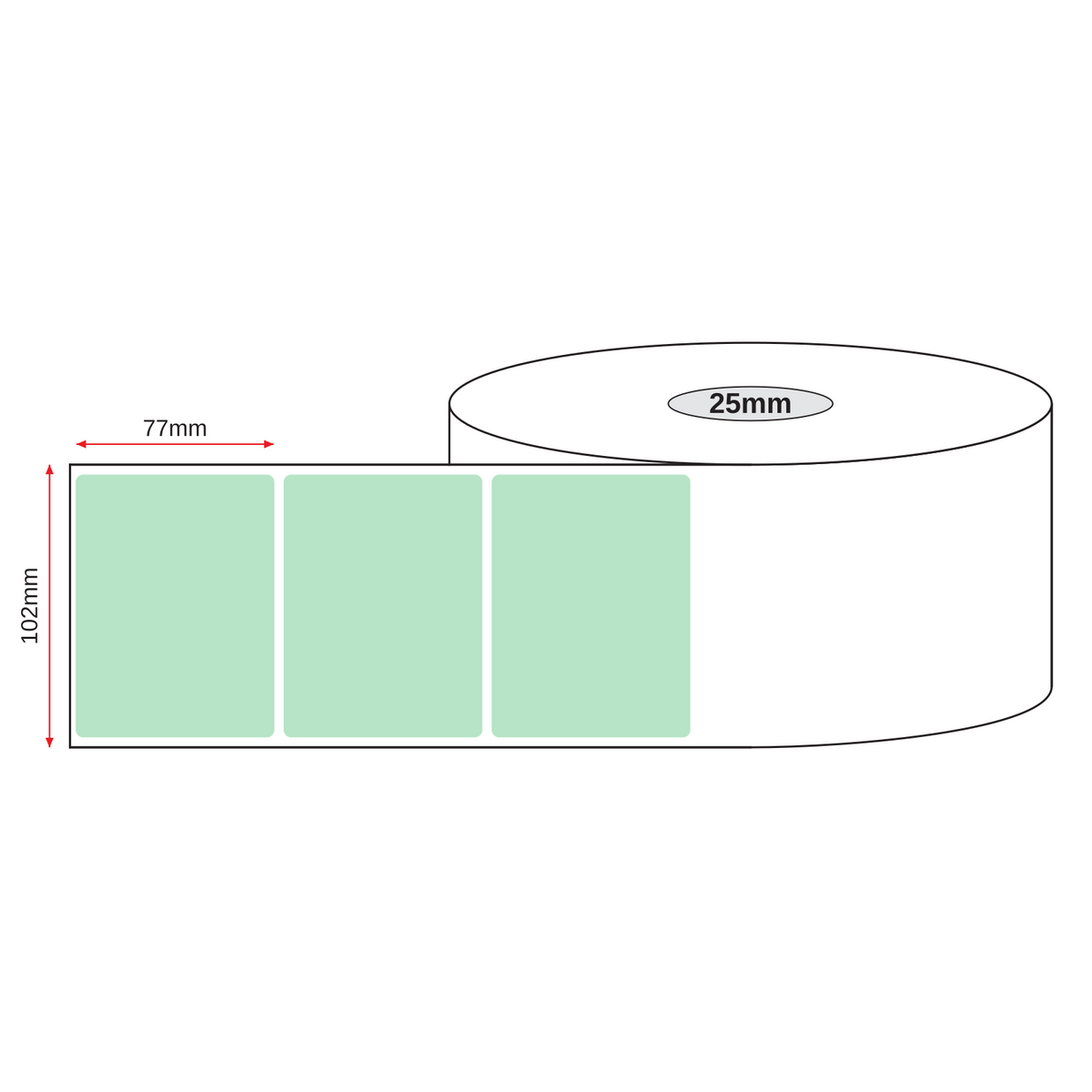 Thermal Direct Label Paper Green Permanent 102mm x 77mm Perf. 500/roll 25mm core - Omni Packaging 