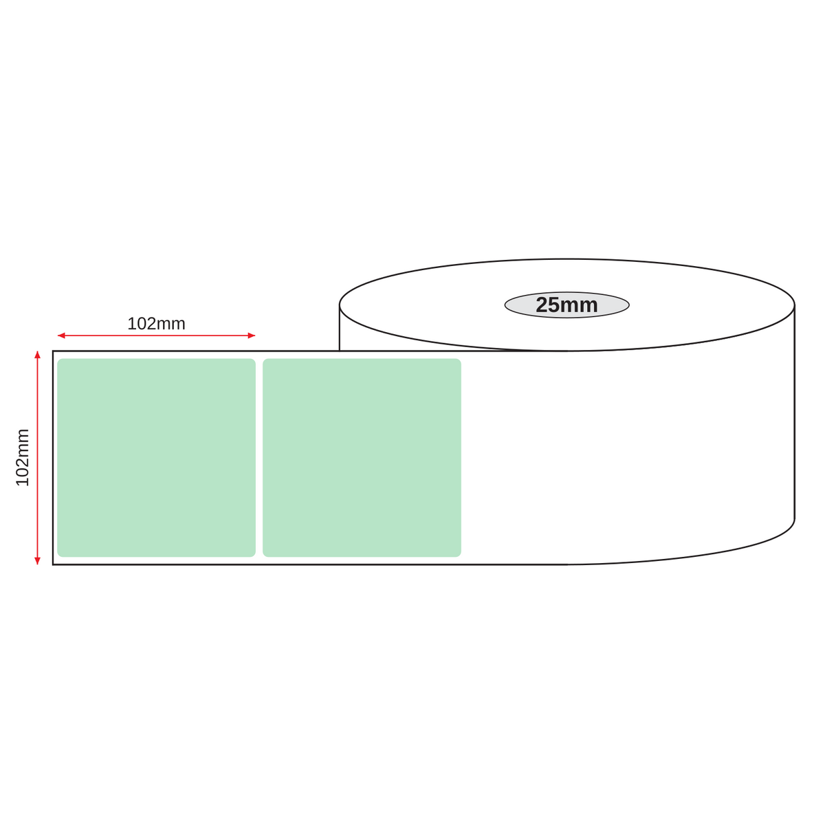 Thermal Direct Label Paper Green Permanent 102mm x 102mm Perf. 350/roll 25mm core - Omni Packaging 