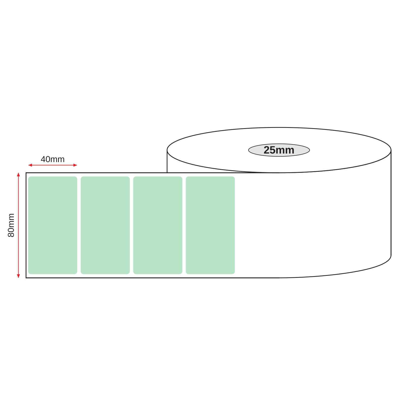 Thermal Direct Label Paper Green Permanent 80mm x 40mm Perf. 1750/roll 25mm core - Omni Packaging 