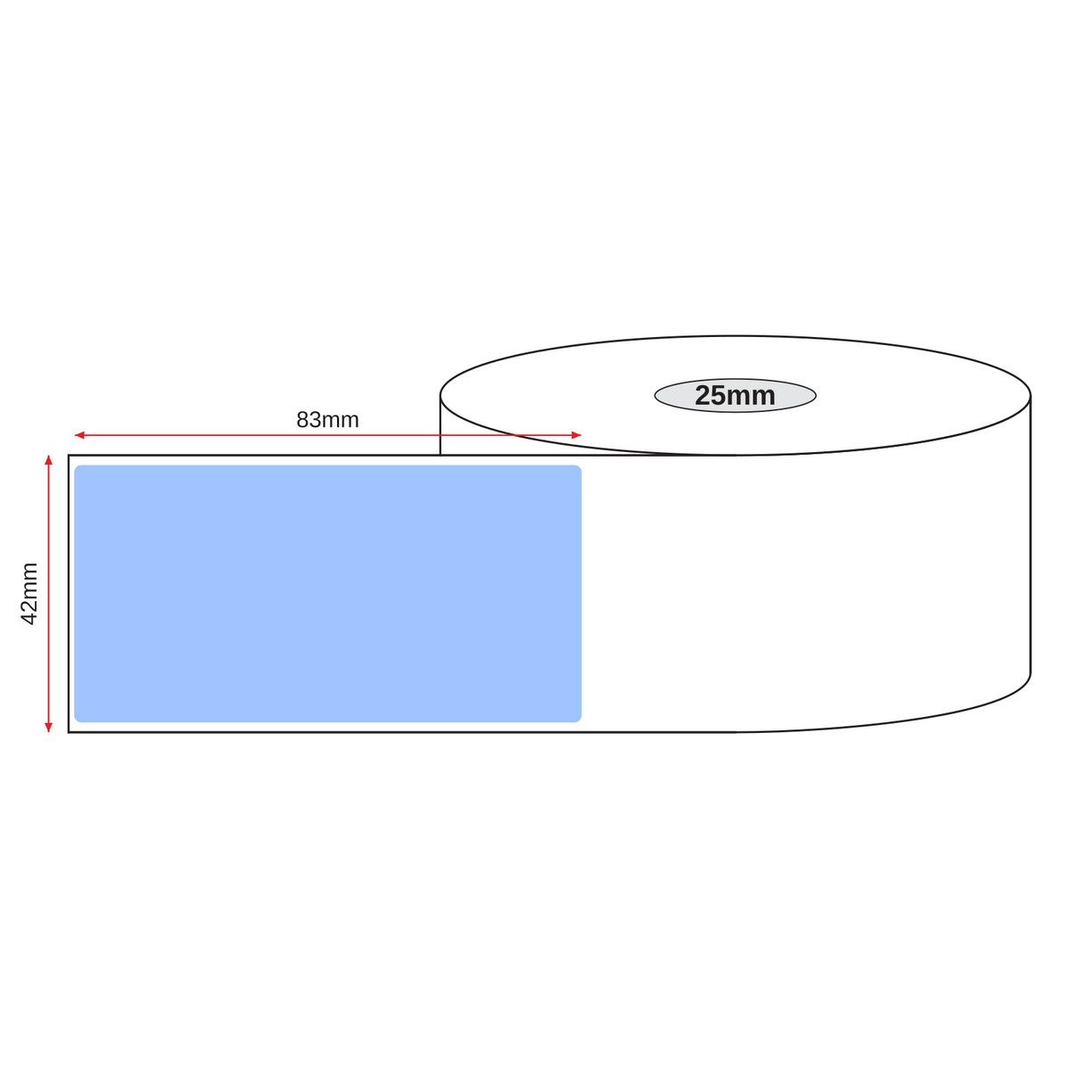 Thermal Direct Label Paper Blue Permanent 42mm x 83mm Perf. 750/roll 25mm core - Omni Packaging 