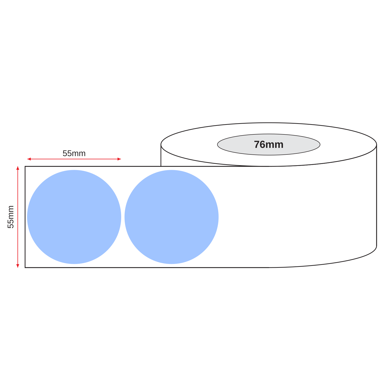 Stock Label Dots Blue 55mm 250 labels/roll - Omni Packaging 