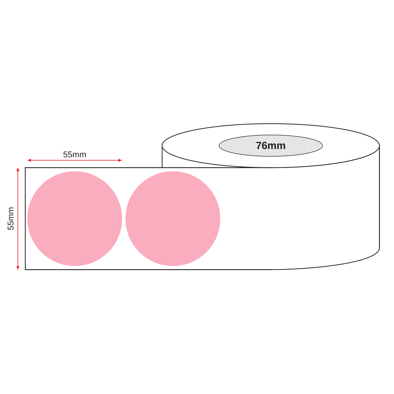 Stock Label Dots Pink 55mm 250 labels/roll - Omni Packaging 
