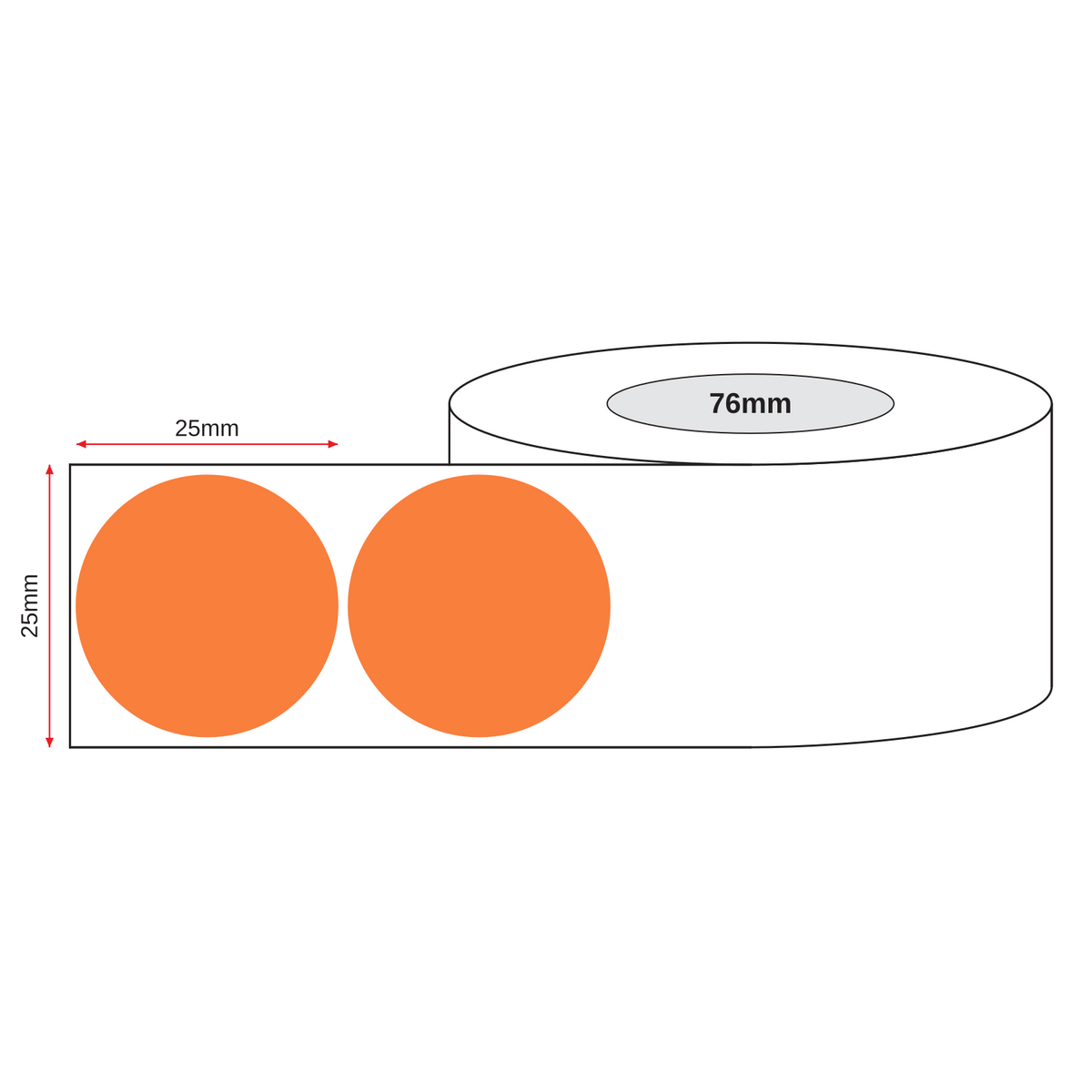 Stock Label Dots Orange 25mm 500 labels/roll - Omni Packaging 