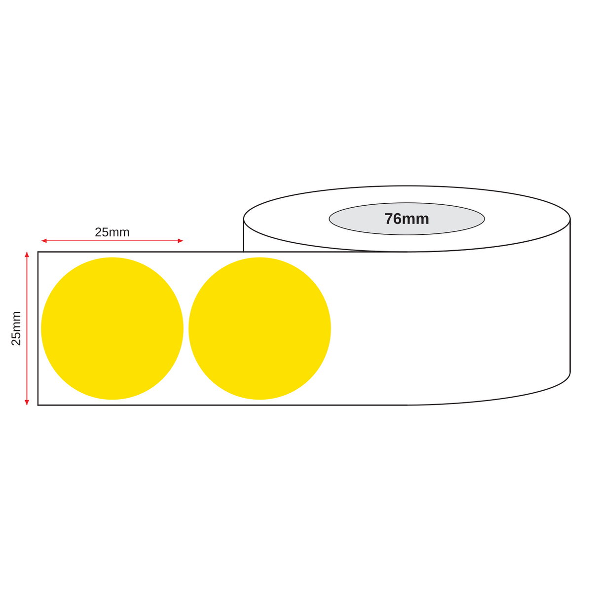 Stock Label Dots Yellow 25mm 500 labels/roll - Omni Packaging 
