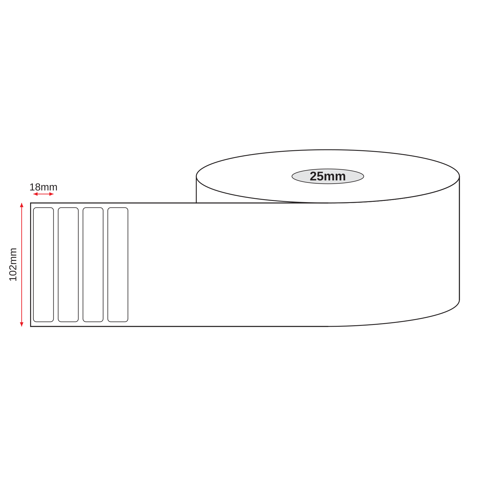 Thermal Direct Label Paper White Permanent 102mm x 18mm Non Perf. 1750/roll 25mm core - Omni Packaging 