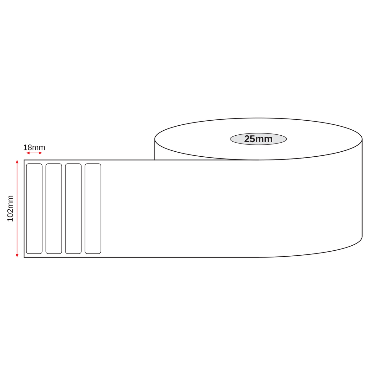 Thermal Direct Label Paper White Permanent 102mm x 18mm Non Perf. 1750/roll 25mm core - Omni Packaging 