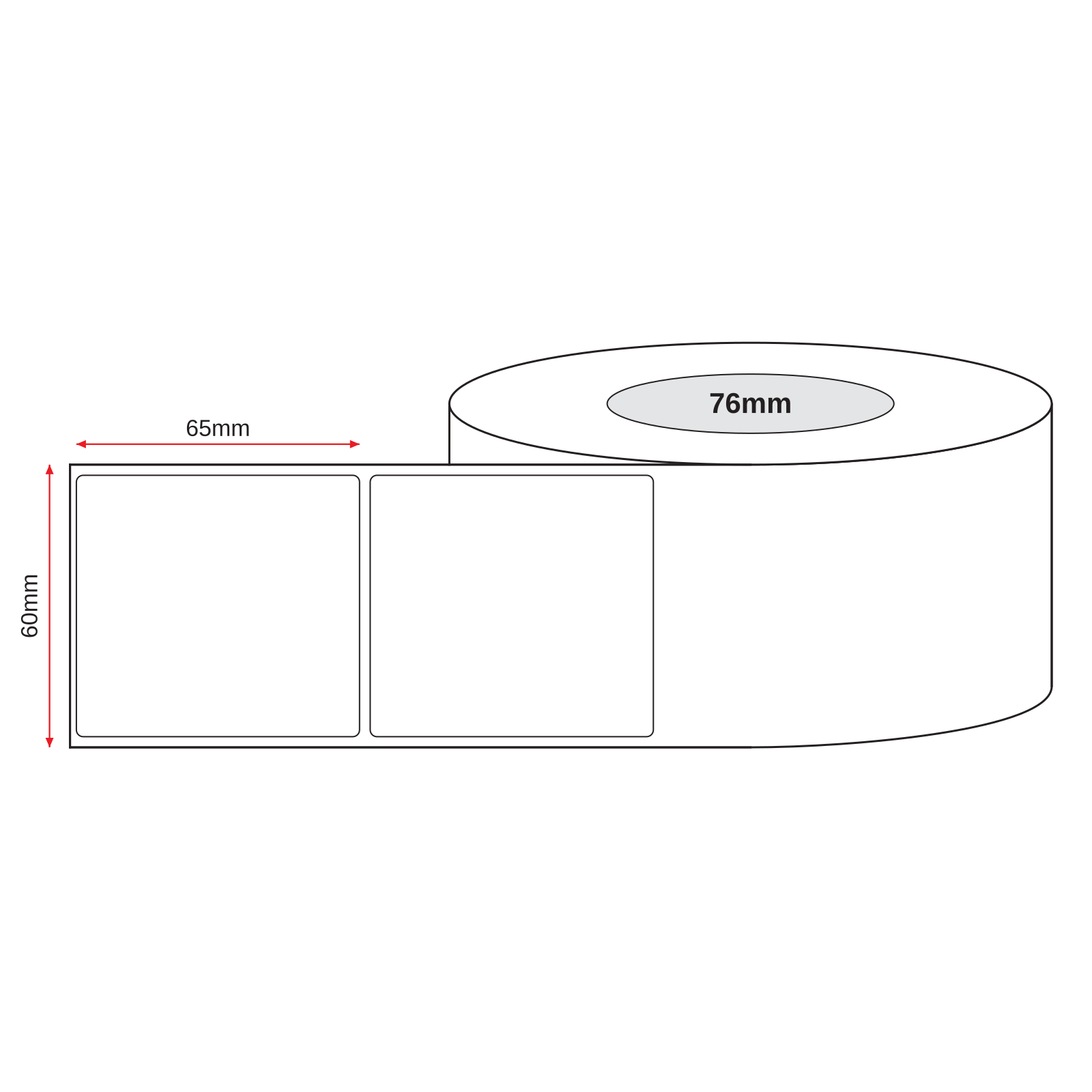 Thermal Direct Label Paper White Permanent 60mm x 65mm Perf. 2200/roll 76mm core - Omni Packaging 