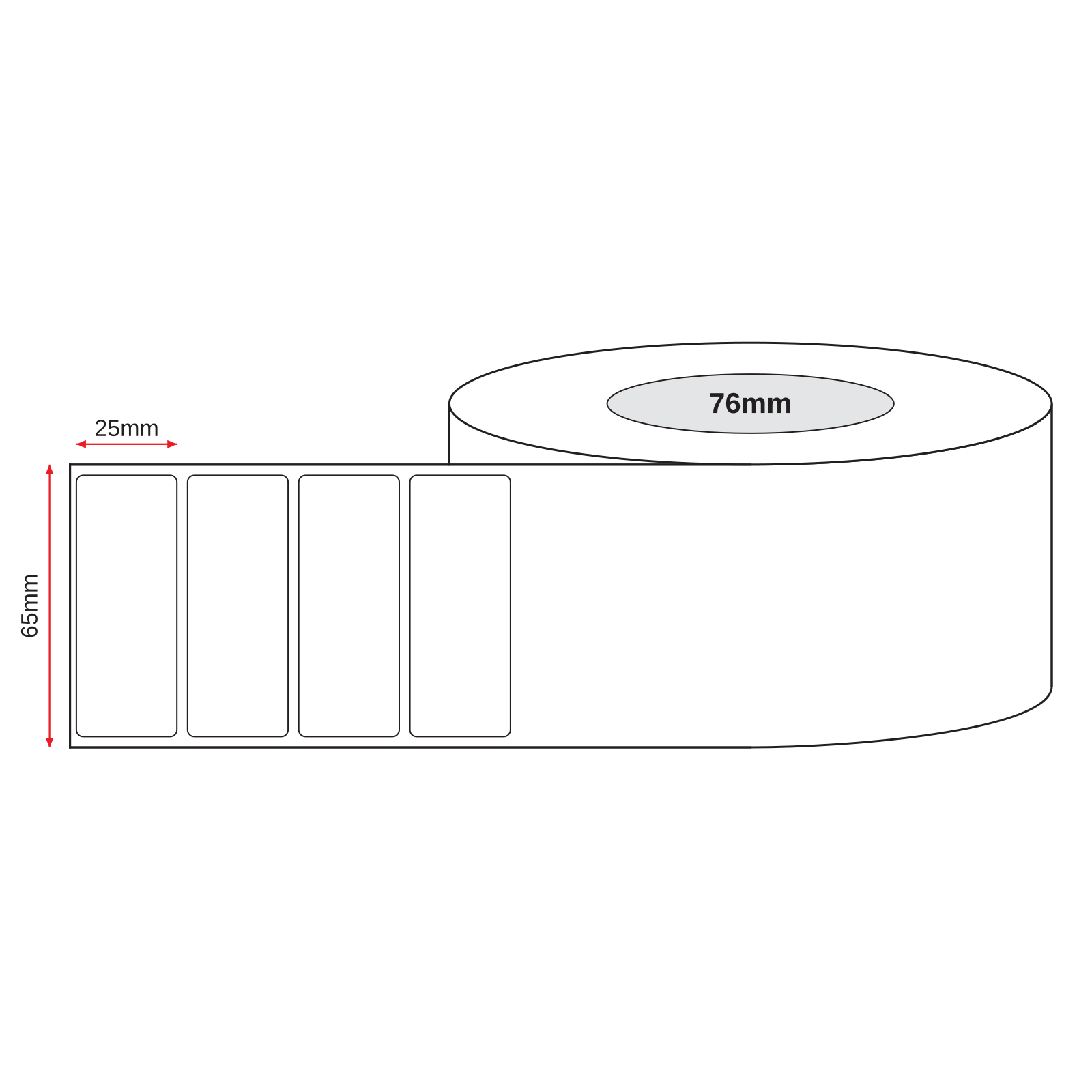 Thermal Direct Label Paper White Permanent 65mm x 25mm Perf. 5100/roll 76mm core - Omni Packaging 