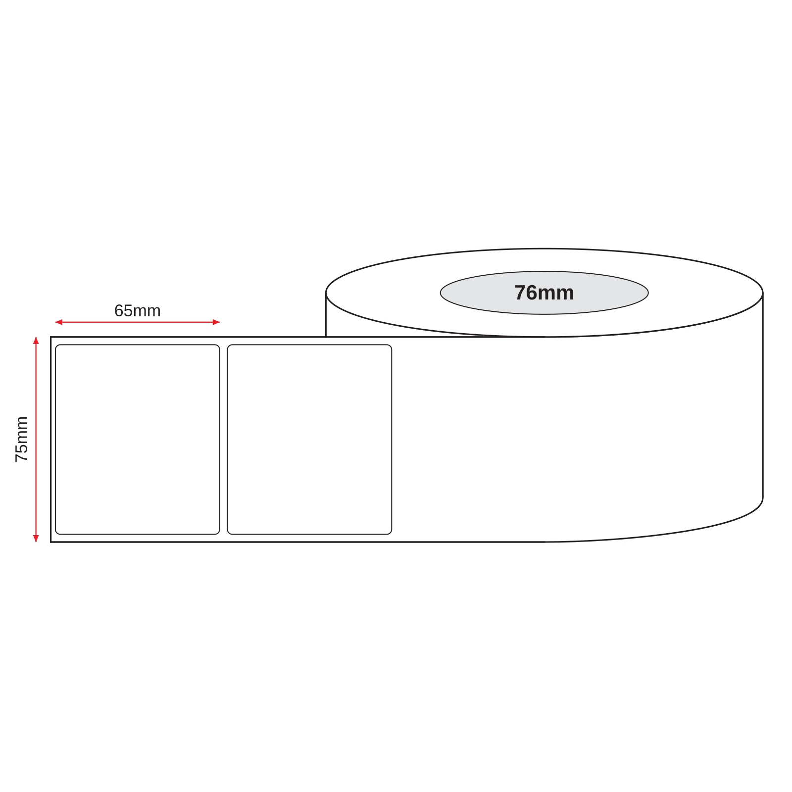 Thermal Direct Label Paper White Permanent 75mm x 65mm Perf. 2200/roll 76mm core - Omni Packaging 