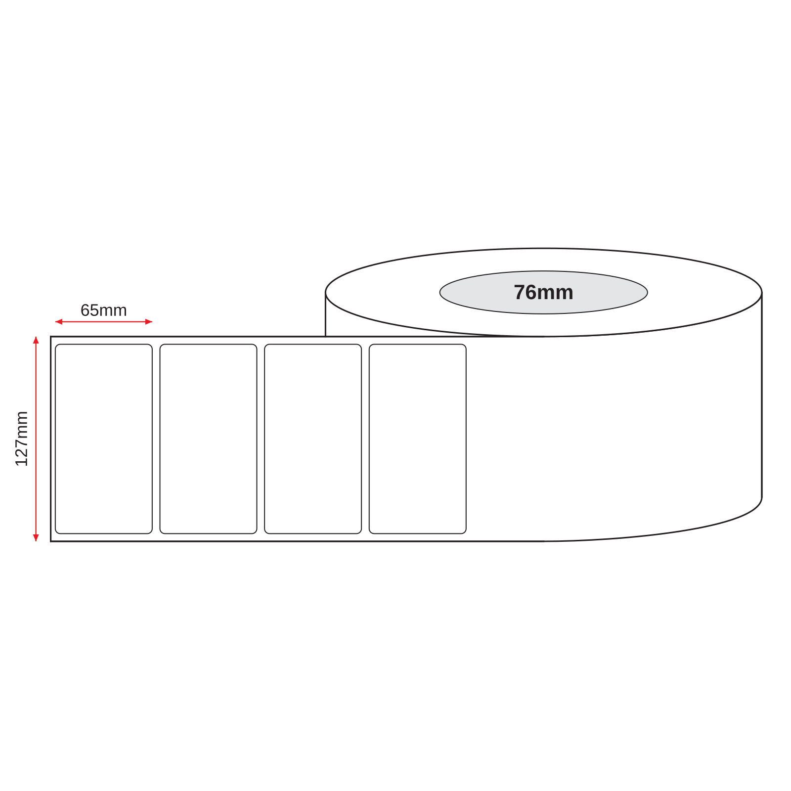 Thermal Direct Label Paper White Permanent 127mm x 65mm Perf. 2200/roll 76mm core - Omni Packaging 