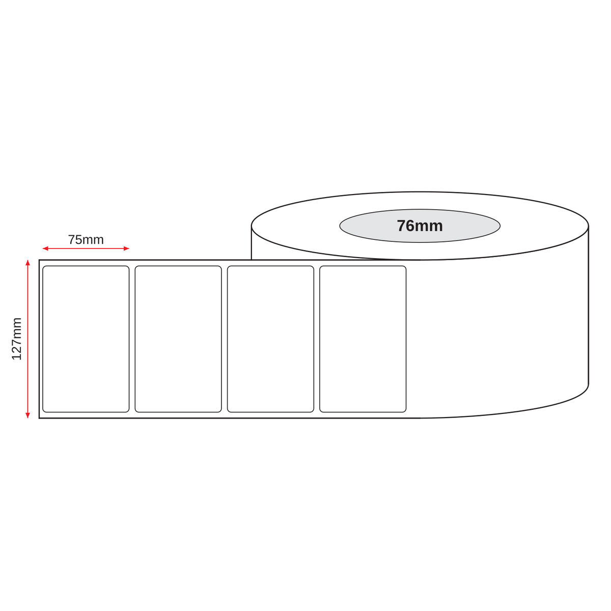Thermal Direct Label Paper White Permanent 127mm x 75mm Perf. 1750/roll 76mm core - Omni Packaging 