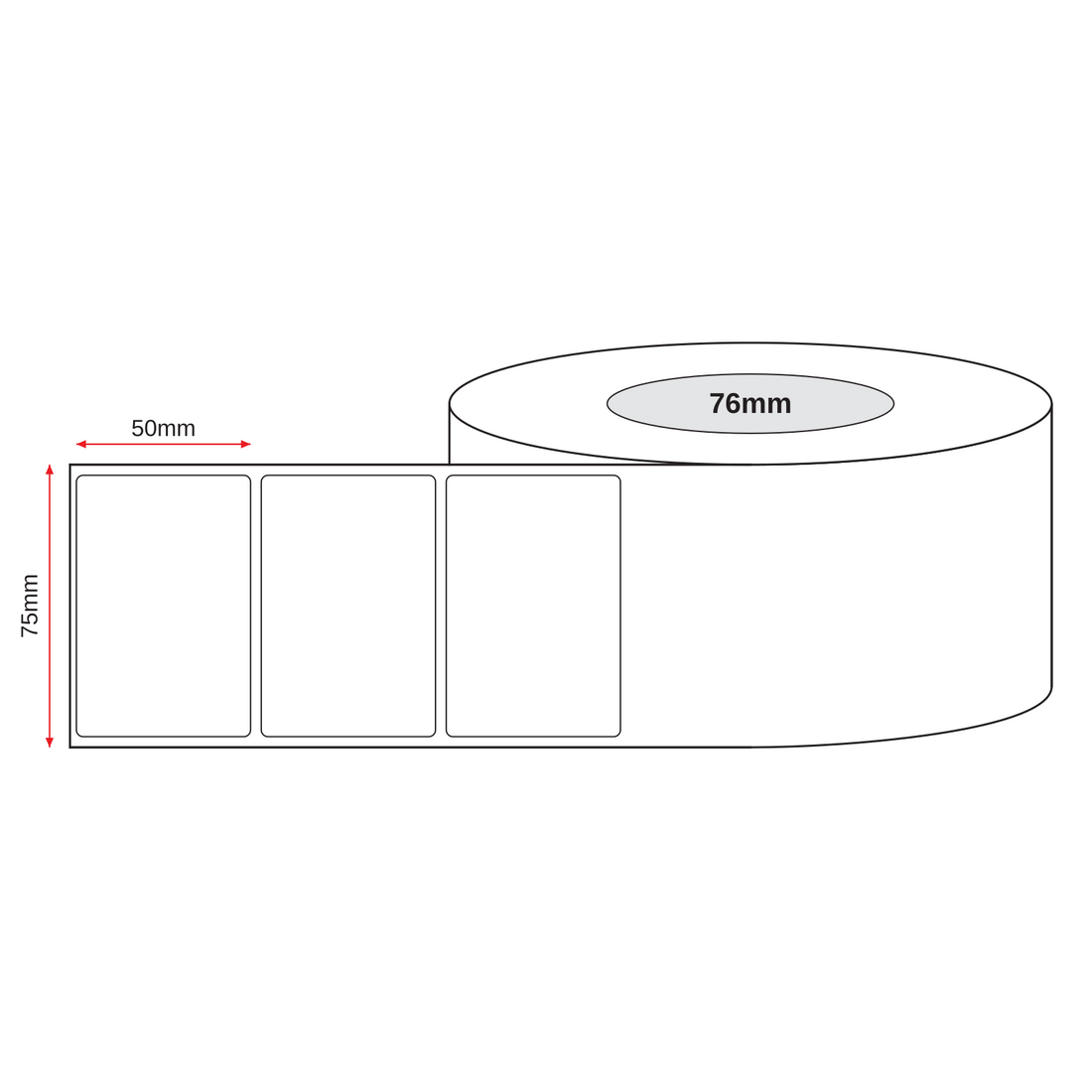 Thermal Direct Label Paper White Removable 75mm x 50mm Perf. 2740/roll 76mm core - Omni Packaging 
