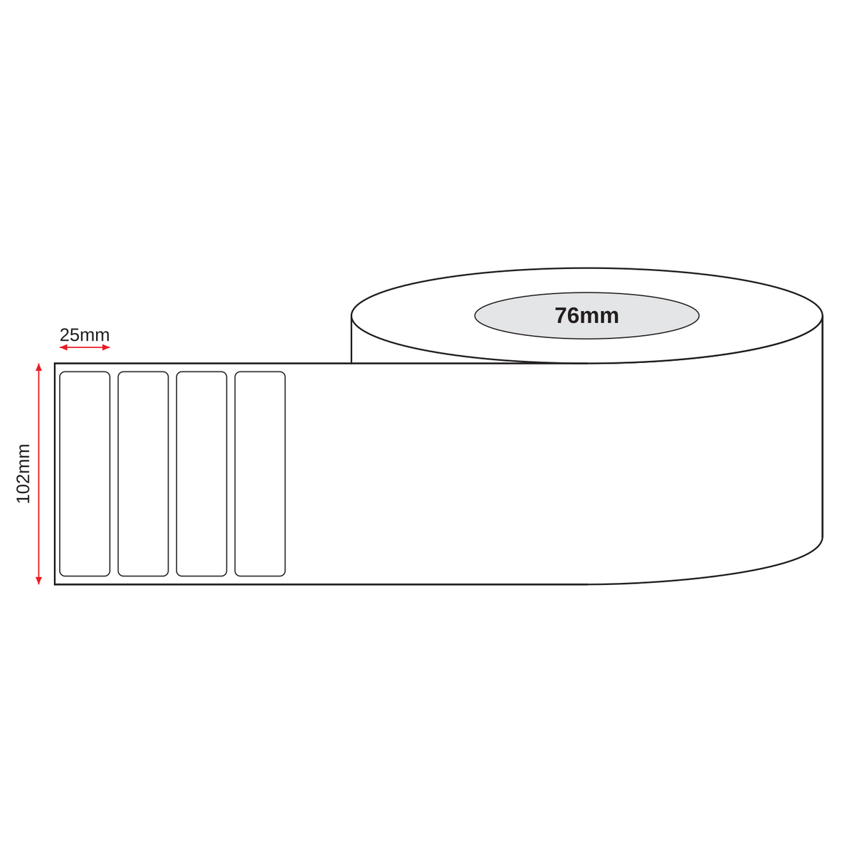 Thermal Direct Label Poly White Permanent 102mm x 25mm Perf. 5100/roll 76mm core - Omni Packaging 